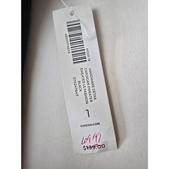 Chicos Open Front Cardigan Sz 1 Black. **Flawed** - Picture 8 of 10